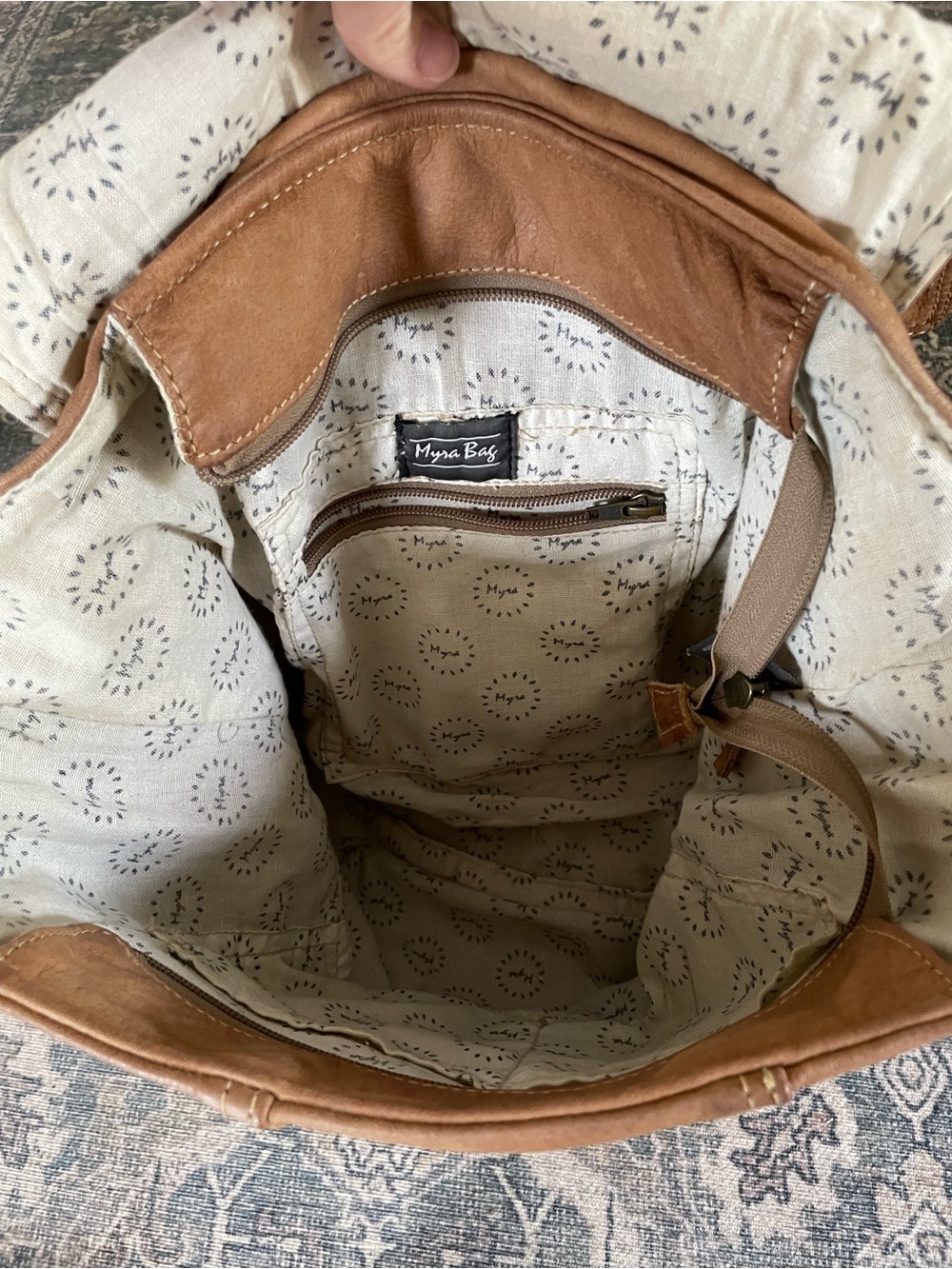 Camel Colored Leather Backpack Purse by Myra Bag - Picture 3 of 4